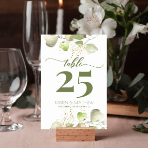 Numéro De Table Aquarelle Verdure Or Floral Mariage élégant