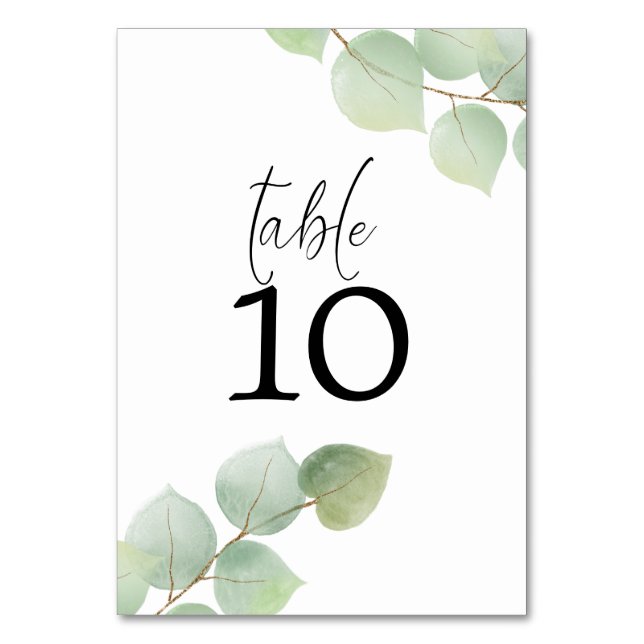 Numéro De Table Aquarelle Vert or Eucalyptus Mariage de script (Par défaut)