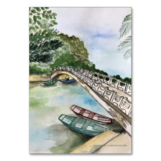 Numéro De Table Aquarelle, Vietnam, paysage de la province de Ninh