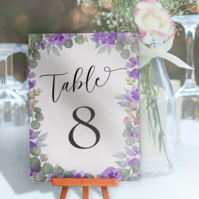 Numéro De Table Aquarelle violet rustique Mariage floral (Créateur téléchargé)