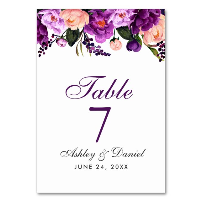 Numéro De Table Aquarelle violet Ultra violet Mariage de fleurs GS (Par défaut)