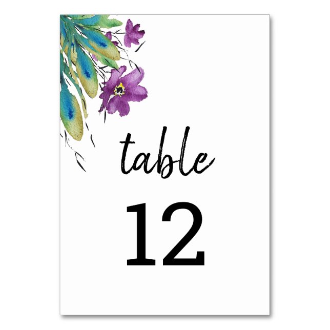 Numéro De Table Aquarelle violette Turquoise Fleur sauvage (Par défaut)