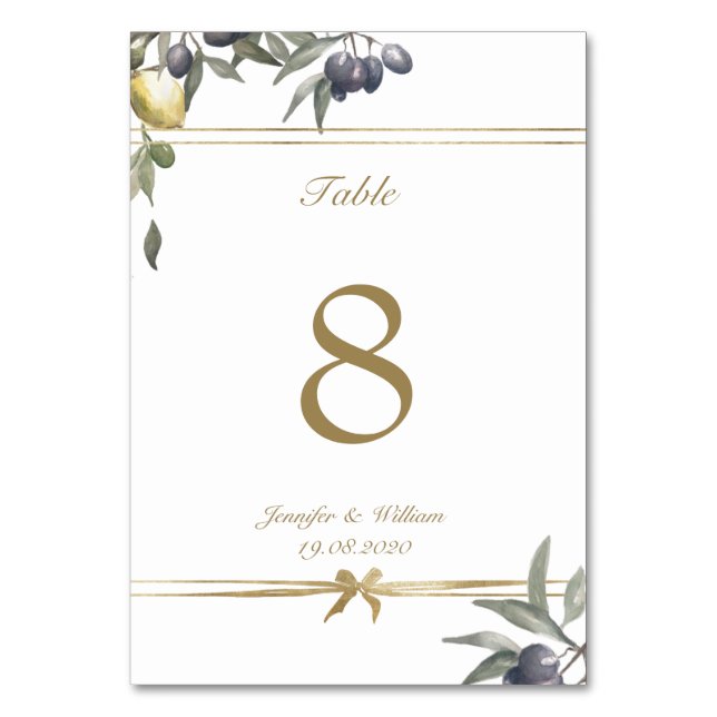 Numéro De Table Arc d'or Olives & citrons (Par défaut)
