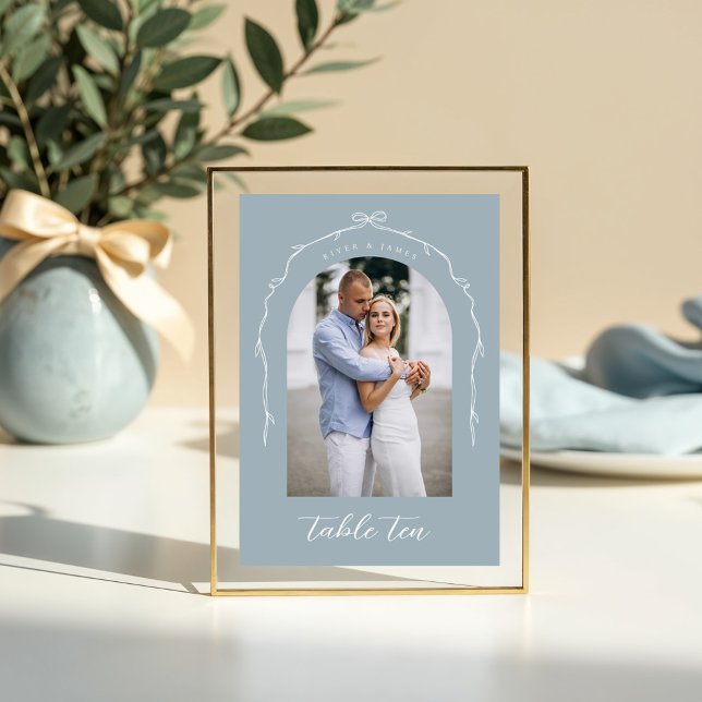 Numéro De Table Arch Photo Blue Bow & Ribbon Mariage Numéro de tab (Arch Photo Blue Bow & Ribbon Wedding Table Number)