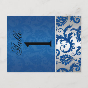 Numéro de table Argent recto verso et Damas bleu