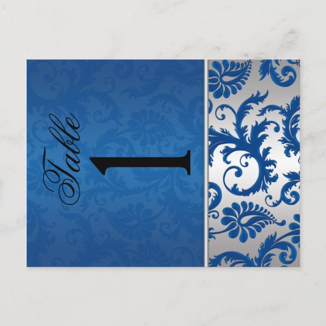 Numéro de table Argent recto verso et Damas bleu (Devant)