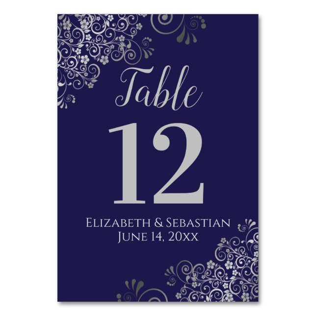 Numéro De Table Argent sur bleu marine Élégant Mariage de frilly (Par défaut)