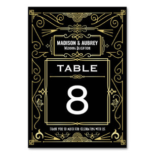 Numéro De Table Art Gold Black Gatsby 1920 Déco Réception de maria