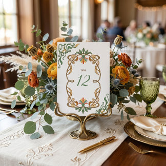 Numéro De Table Art Nouveau Wedding  Sign Elegant Floral
