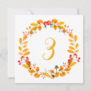 Numéro de table automnal jaune. Mariage d'automne