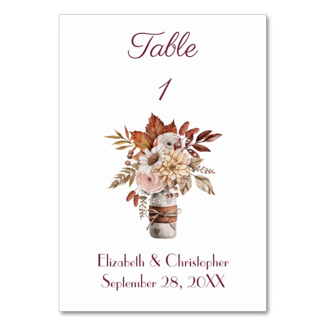 Numéro De Table Automne Automne Floral Aquarelle Mariage Numéro de (Par défaut)