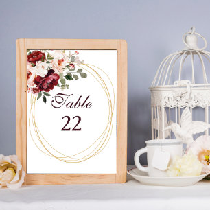 Numéro De Table Automne Bourgogne Floral Gold Mariage frontière