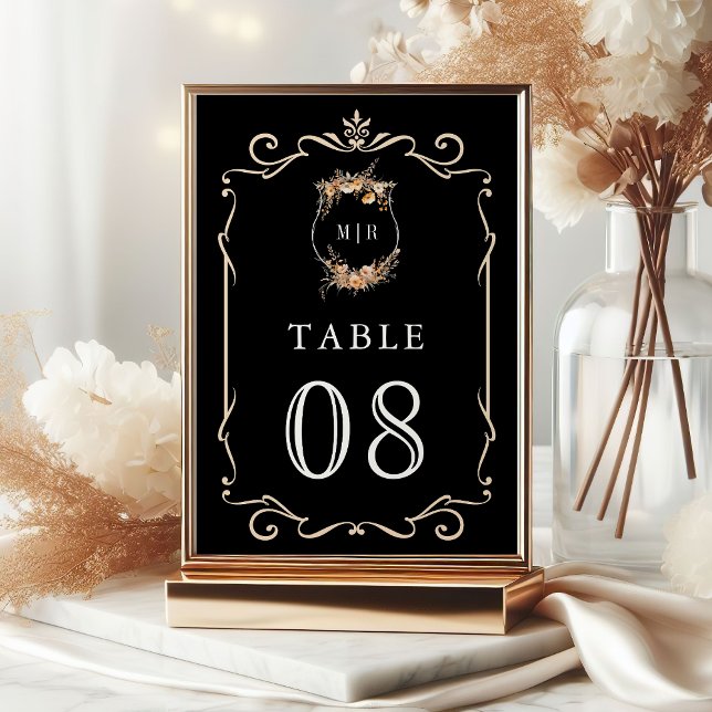 Numéro De Table Automne Fleur sauvage Crest Black Mariage (Créateur téléchargé)