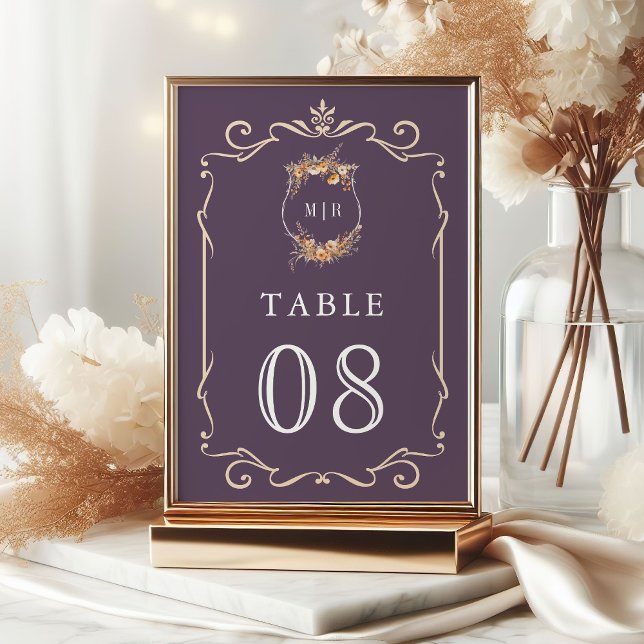 Numéro De Table Automne Fleur sauvage Crest Dusty Purple Mariage (Créateur téléchargé)