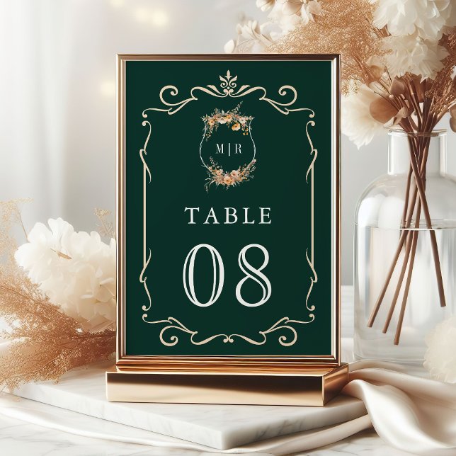 Numéro De Table Automne Fleur sauvage Crest Emerald Green Mariage (Créateur téléchargé)