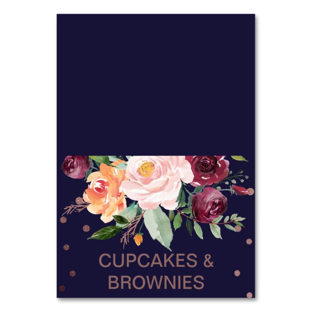 Numéro De Table Automne Floral Rose Gold Buffet Étiquettes aliment (Par défaut)
