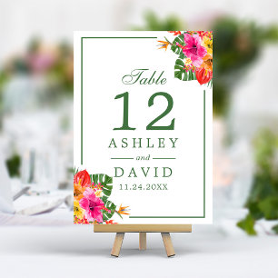 Numéro de table aux feuilles de palmier à fleurs t