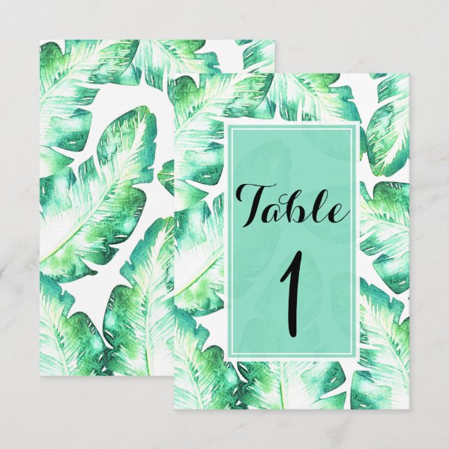 Numéro de table aux feuilles tropicales blanches e (Devant / Derrière)