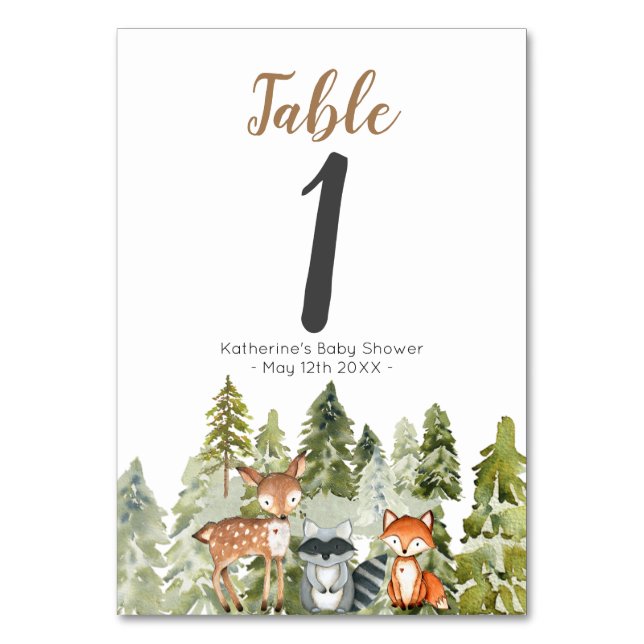 Numéro De Table Aventure animale de cerfs Baby shower de camping (Par défaut)