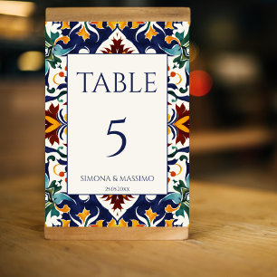 Numéro De Table Azulejo bleu portugais mariage méditerranéen