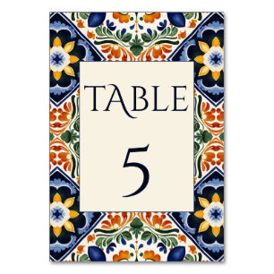 Numéro De Table Azulejo bleu Talavera vintage mariage mexicain