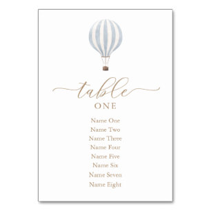 Numéro De Table Baby shower Blue Hot Air Balloon Numéro de tableau