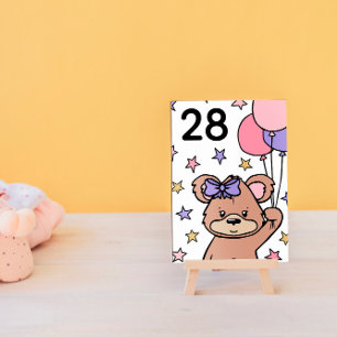 Numéro De Table Baby shower de fille à thème de l'ours rose