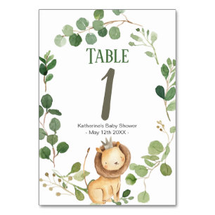 Numéro De Table Baby shower du lion Prince Greenery Numéro du tabl