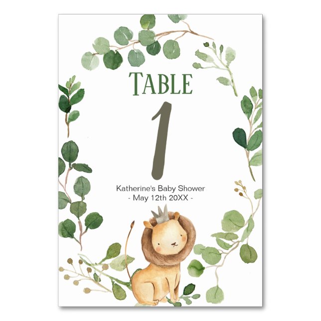 Numéro De Table Baby shower du lion Prince Greenery Numéro du tabl (Par défaut)
