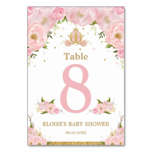 Numéro De Table Baby shower fille rose Floral Princess Carriage
