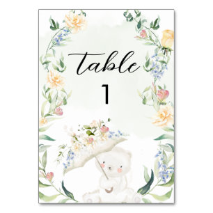 Numéro De Table Baby shower floral neutre pour les ours verts