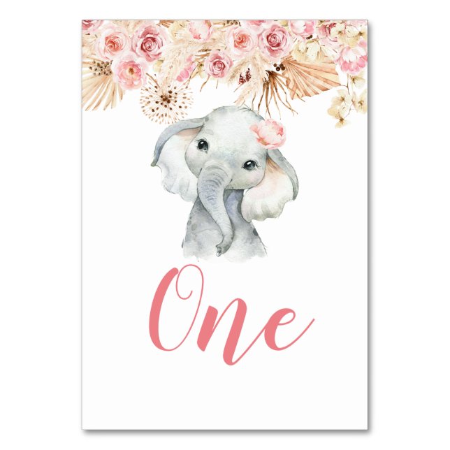 Numéro De Table Baby shower rose Boho Elephant Girl Numéro de tabl (Par défaut)