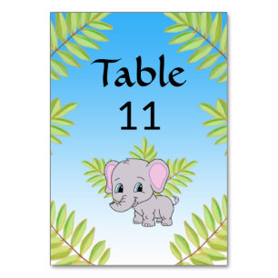 Numéro De Table Baby shower thématique Elephant Cute Boy Blue Ombr