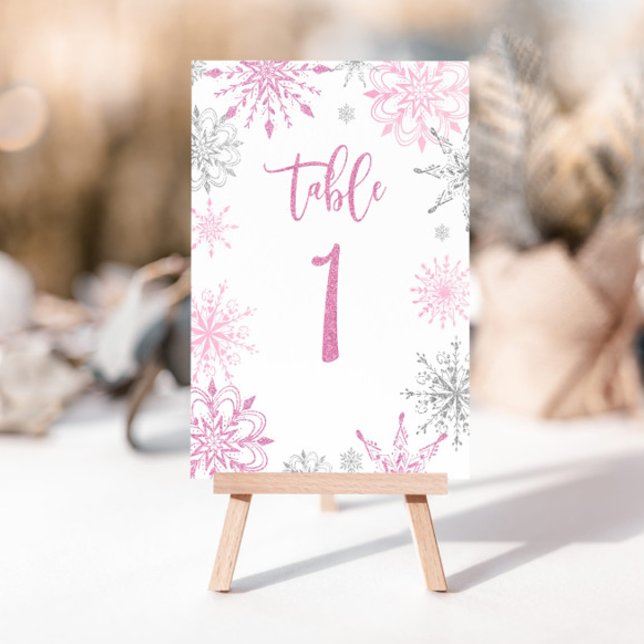 Numéro De Table Baby shower Un des flocons d'argent rose (Créateur téléchargé)