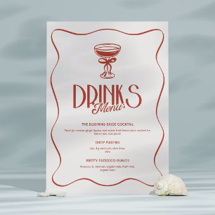 Numéro De Table Bachelorette Rouge Rose Retro Boissons Menu 2 Côté