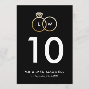 Numéro de table Bagues de mariage dorées modernes