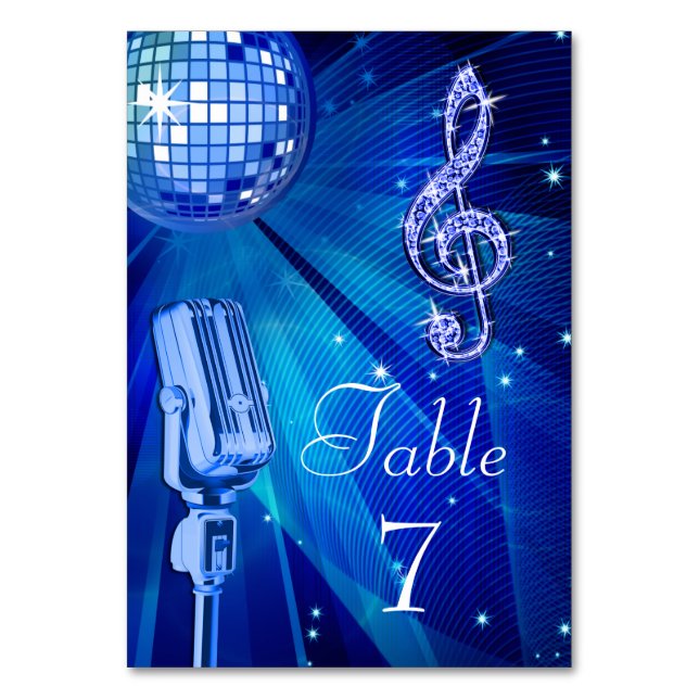 Numéro De Table Bal Disco Bleu et Microphone rétro (Par défaut)