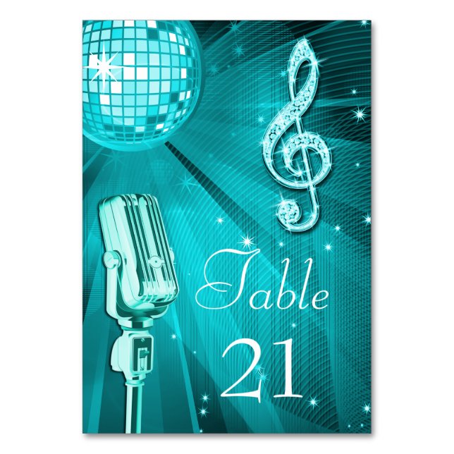 Numéro De Table Balle Disco turquoise et microphone rétro (Par défaut)