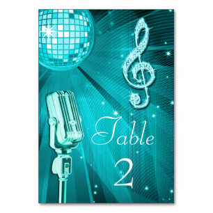 Numéro De Table Balle Disco turquoise et microphone rétro