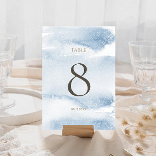 Numéro de table baptême garçon aquarelle bleue