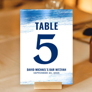 Numéro De Table Bar Mitzvah Marine Typographie Bleu Feuille Modern
