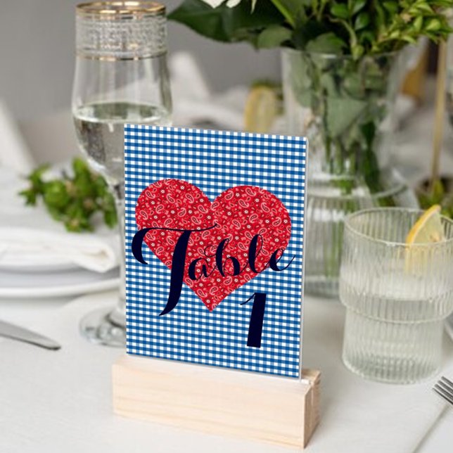 Numéro De Table Barbecue Kitsch En vichy Mariage campagnard (Créateur téléchargé)