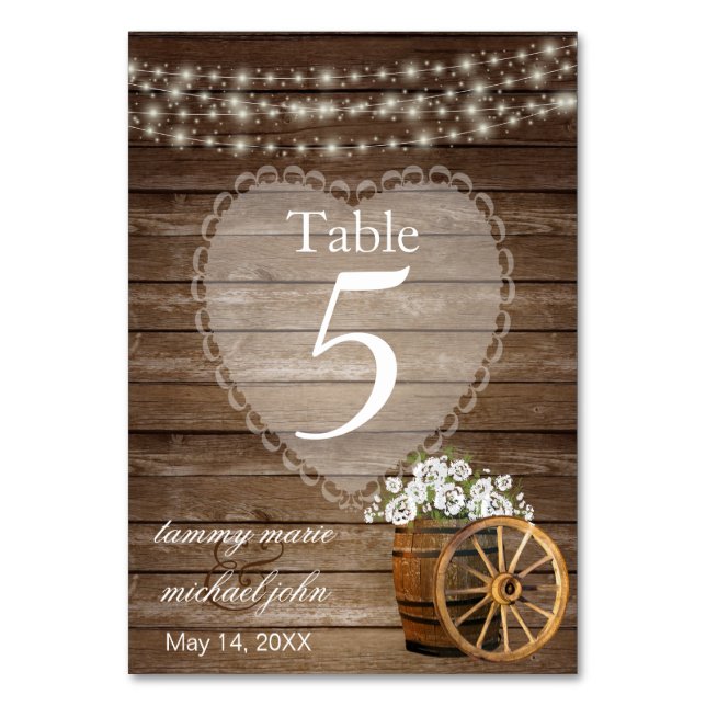 Numéro De Table Baril de bois rustique, Fleurs blanches - Numéro d (Par défaut)