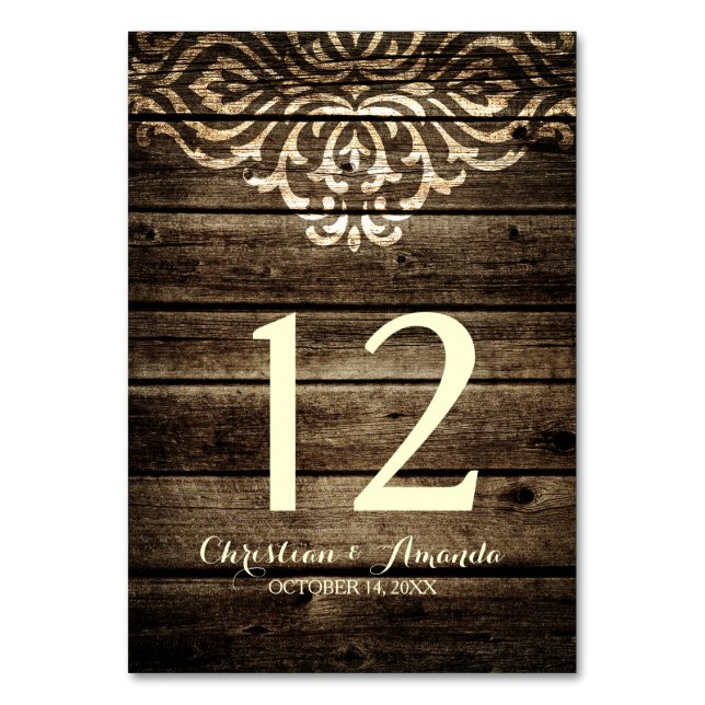 Numéro De Table Barne Rustique Bois Damas Vintage Table Card (Par défaut)