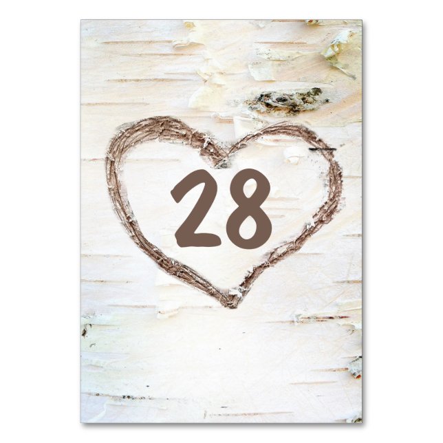 Numéro De Table Barque de bouleau Coeur sculpté Rustique Mariage (Par défaut)