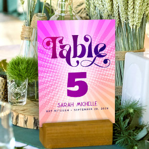 Numéro De Table Bat Mitzvah Gras Rétro Bohème Dégradé Rose Orange