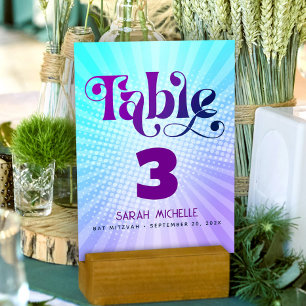 Numéro De Table Bat mitzvah Gras Rétro Boho bleu violet dégradé