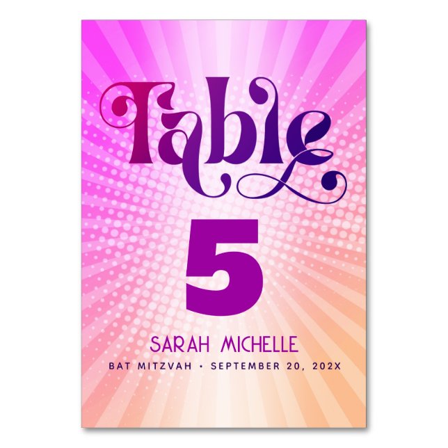 Numéro De Table Bat mitzvah Gras Rétro Boho rose orange dégradé (Par défaut)