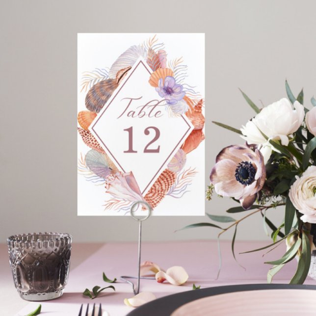 Numéro De Table Beach Seashells Aquarelle Côte Chic Mariage (Créateur téléchargé)