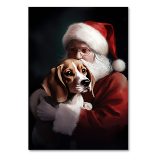 Numéro De Table Beagle avec le Père Noël Festif Noël